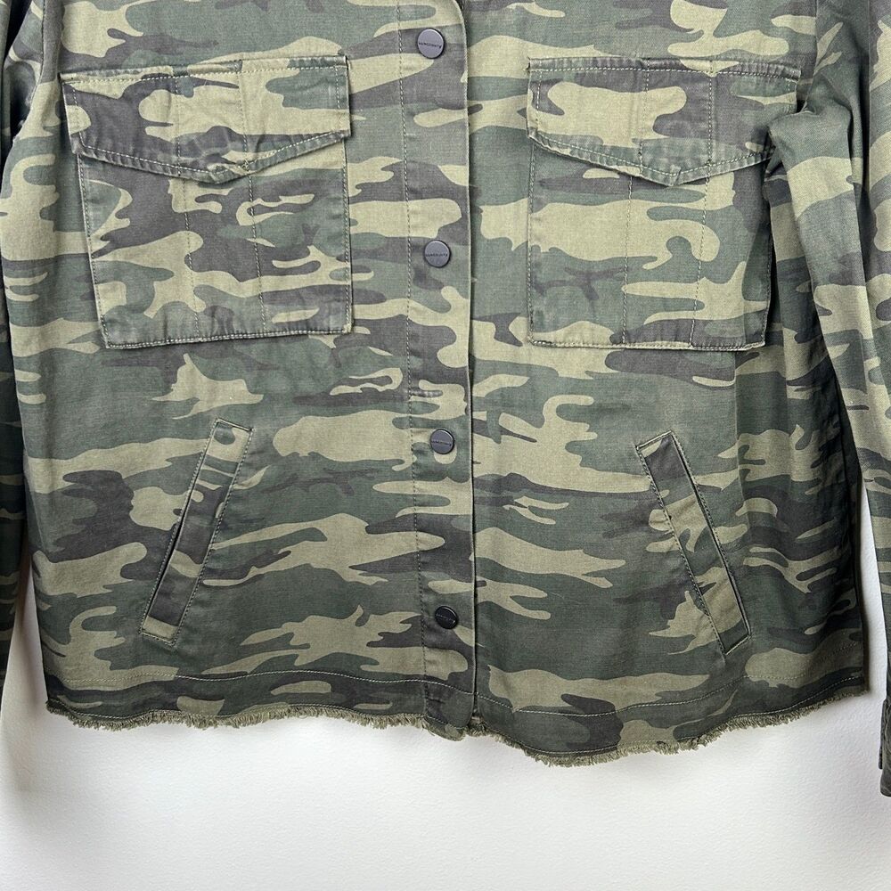 Sanctuary Fray Hem Utility Jacket Green Camo Cotton Canvas Snap Front Military M - Picture 4 of 13